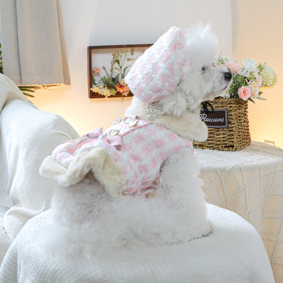 Sweet Plaid Pattern Fleece Dog Cat Dress Jacket