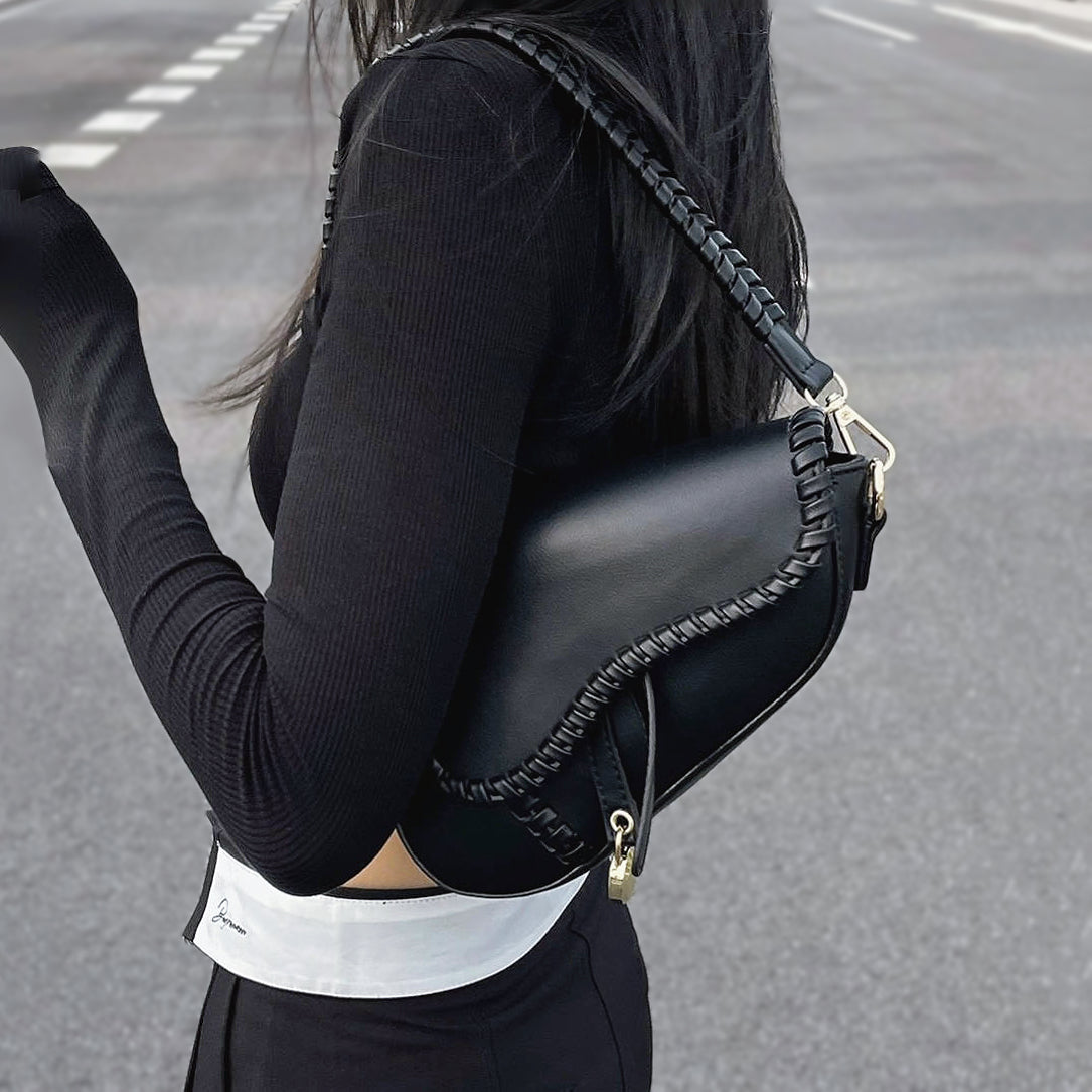 Leather Threaded Saddle Bag