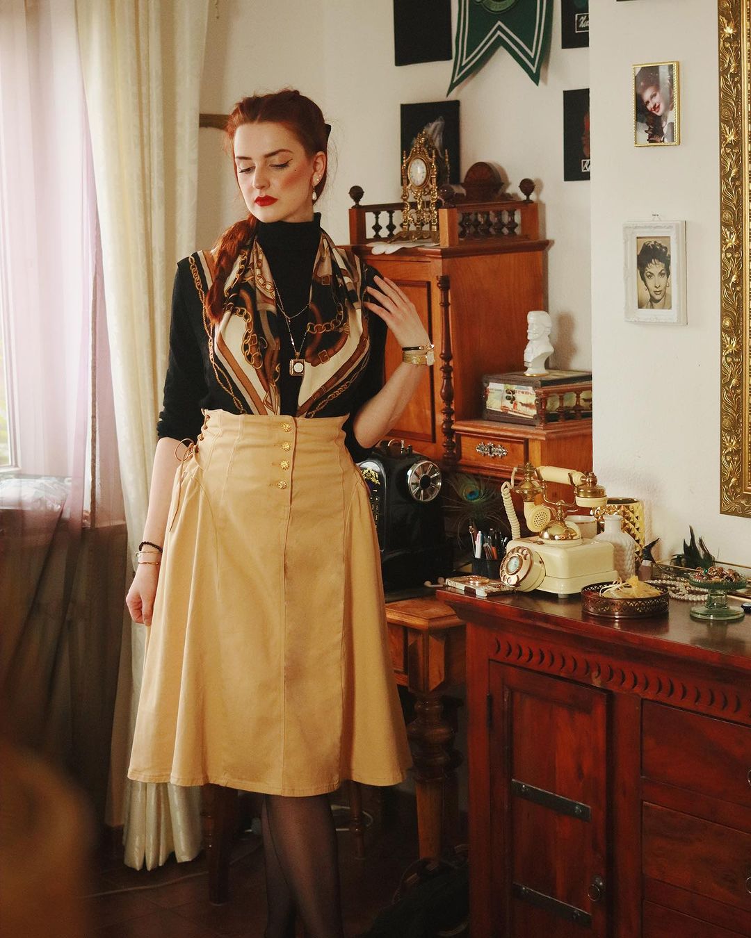 Vintage Midi Jean Denim Skirt for Women Button Front High Waist A Line Casual Flare Stretch