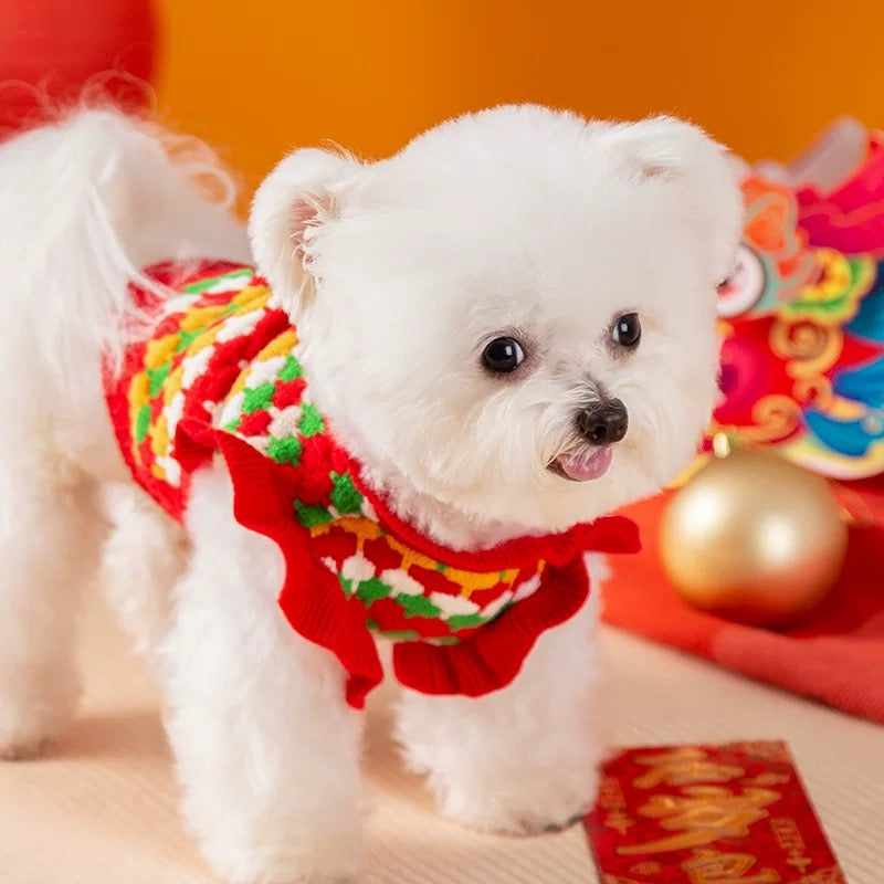 Sweet Knitted Flower Ruffled Sleeves Dog Cat Sweater