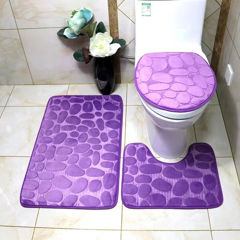 Pebble Pattern Toilet Three-piece Bathroom Absorbent Floor Mat Quick-drying Toilet Coral Velvet Floor Mat Toilet Non-slip Mat