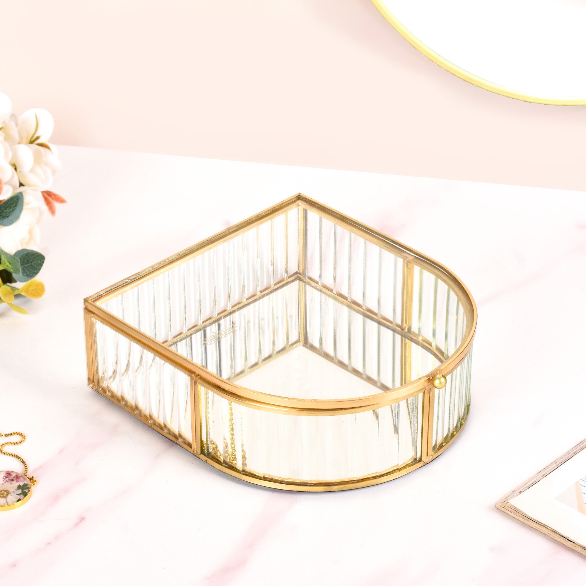 Vintage Gold Glass Jewellery Box
