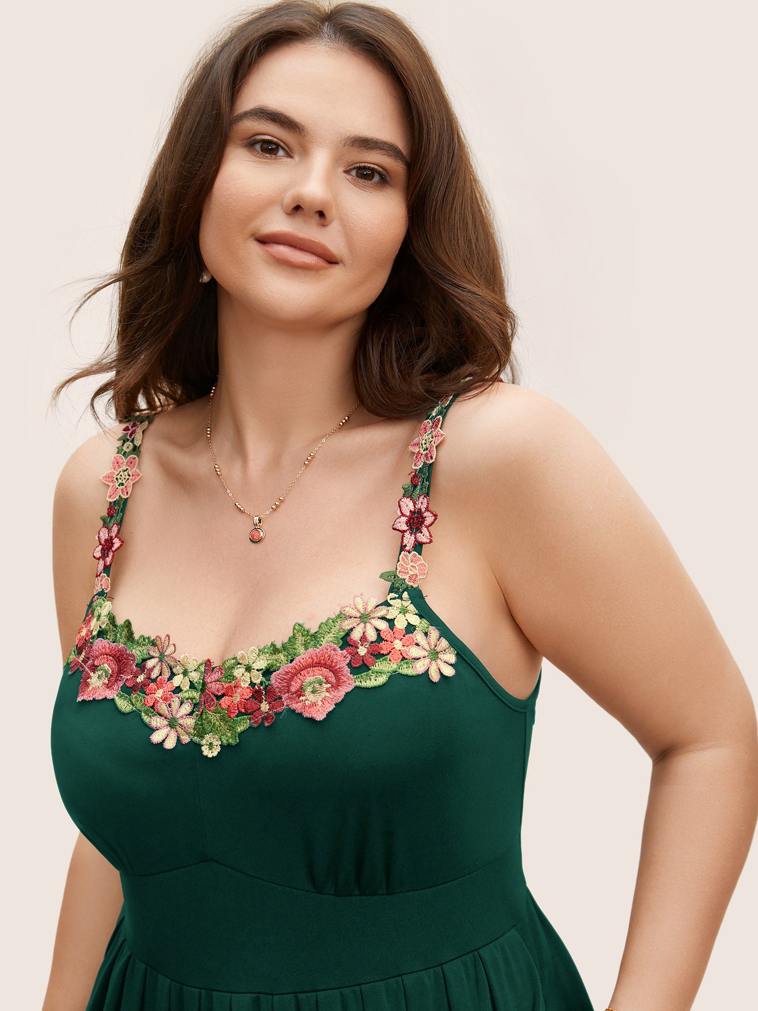 Floral Embroidered Pocket Midi Cami Dress