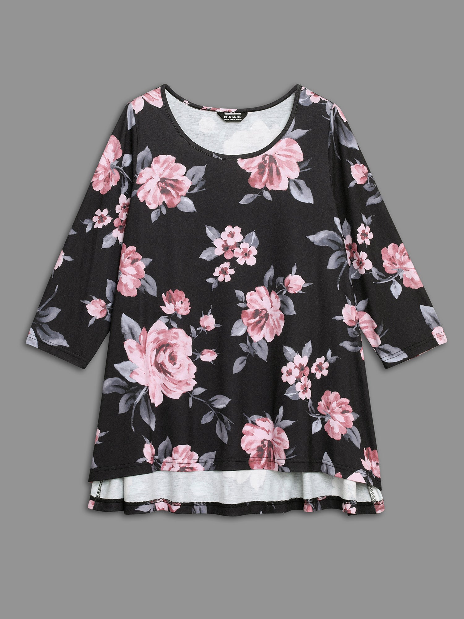 Floral Round Neck Asymmetrical Hem T-shirt