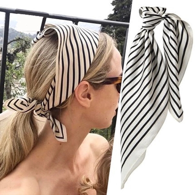 Women's Minimalist Stripe Satin Printing Silk Scarves