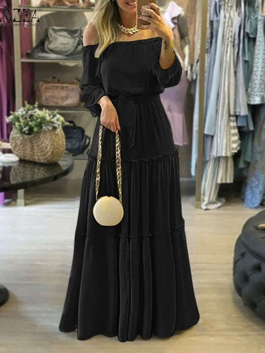 Solid Color Laced Maxi Dress