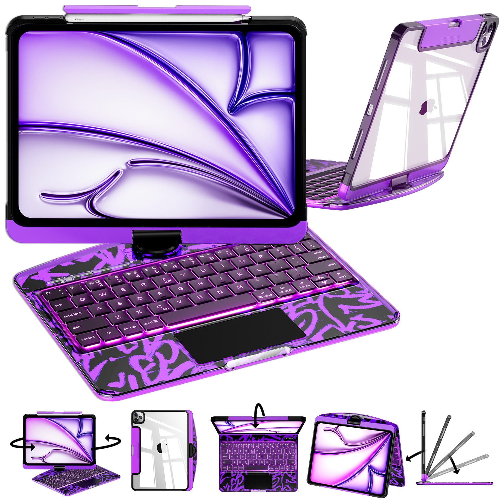 Transparent  iPad keyboard case 360° transparent iPad keyboard