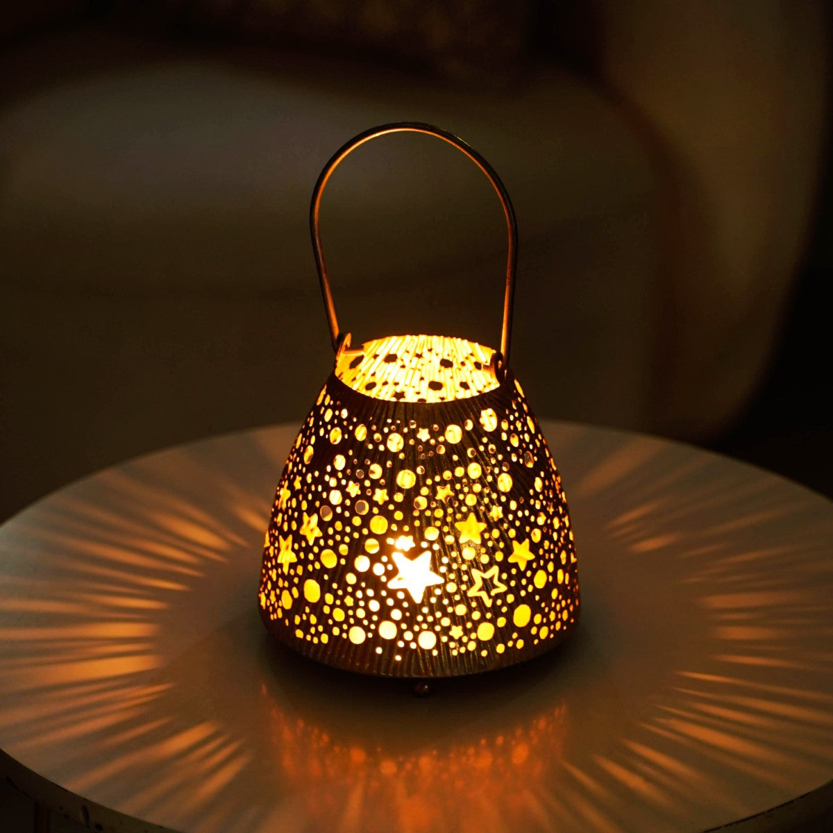 Stars And Moon Festive Metal Lantern With Handle