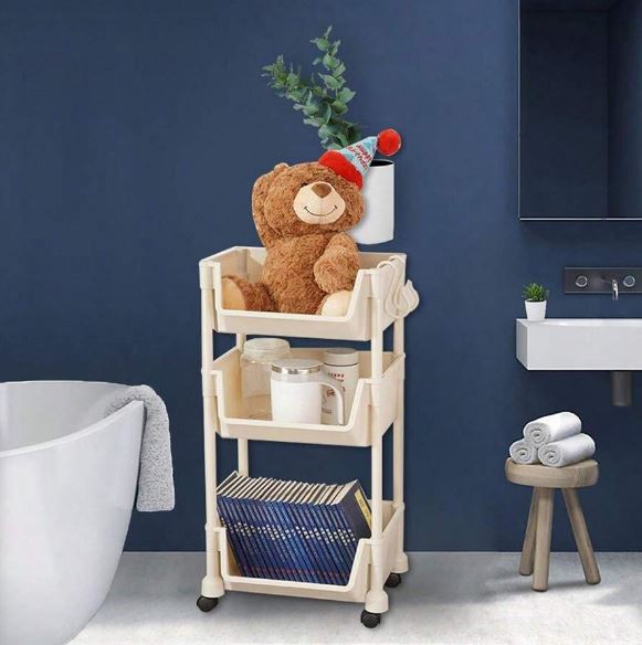 1pc 3-Layer Storage Rack With Wheels. Movable Bookshelf Rack Home Organization