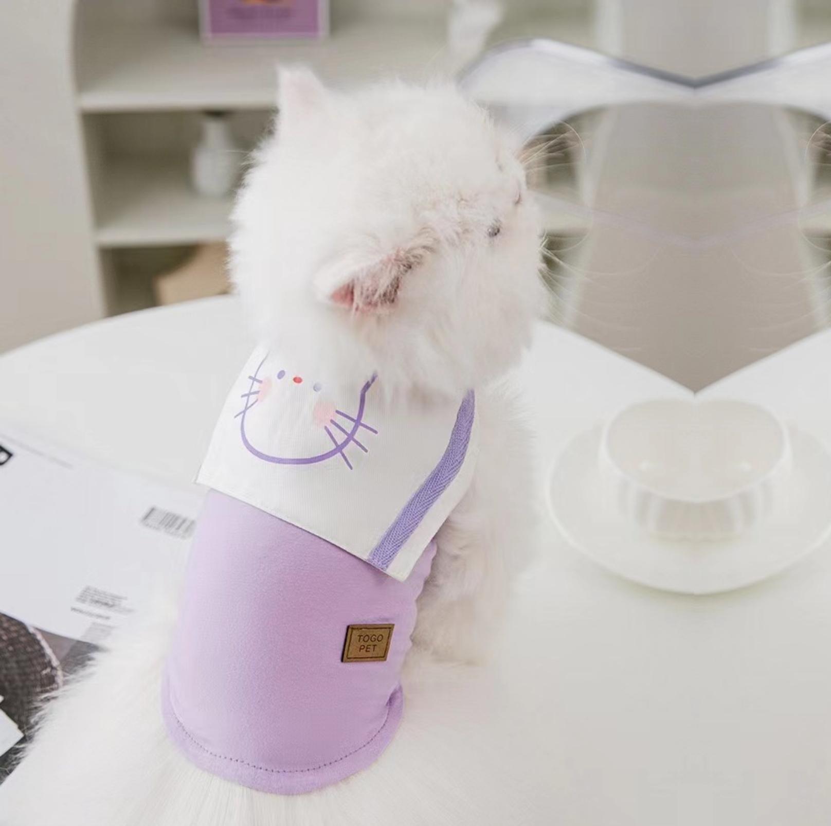 Summer Pet Vest with Naval Collar & Kitty Print