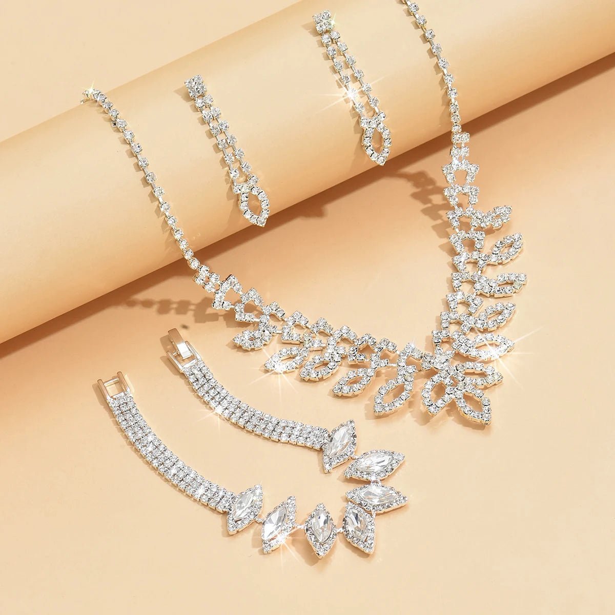 Shimmering Oval Diamond Necklace. Bracelet. and Earring Set