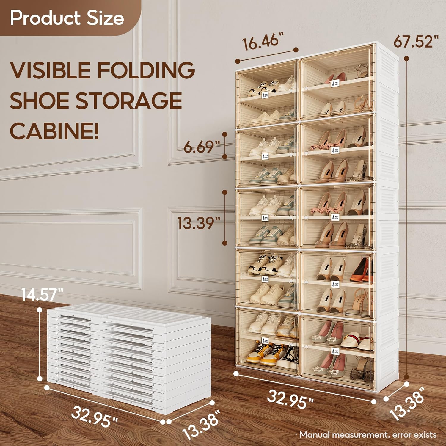 ANTBOX Portable Shoe Rack Organizer for Closet Entryway, Stackable Sneaker Storage Shoe Cabinet with Magnetic Clear Door, Large Plastic Storage containers Bins with Lids 5 Tiers 20 Pairs