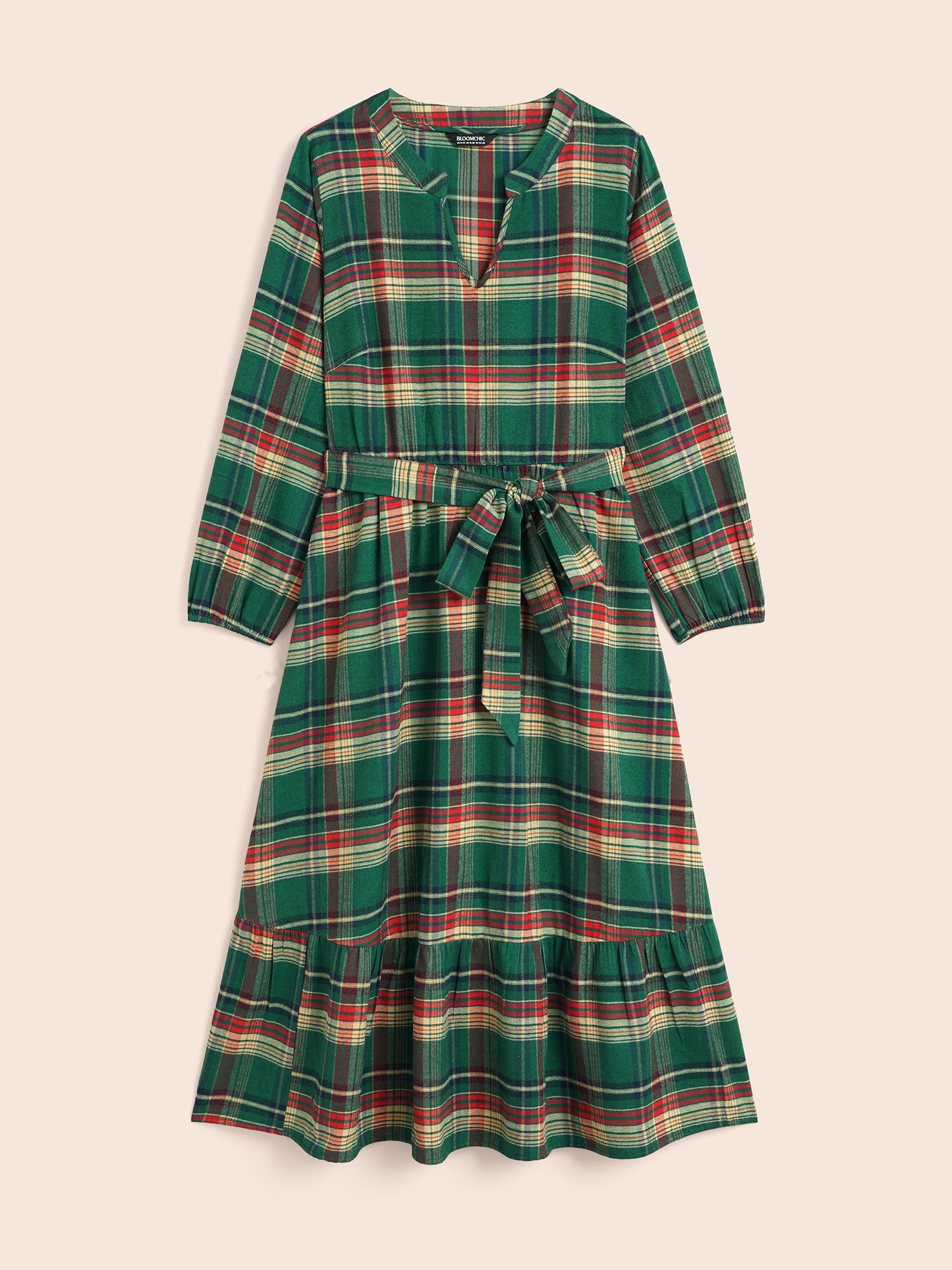 Festive Notched Collar Plaid Dress