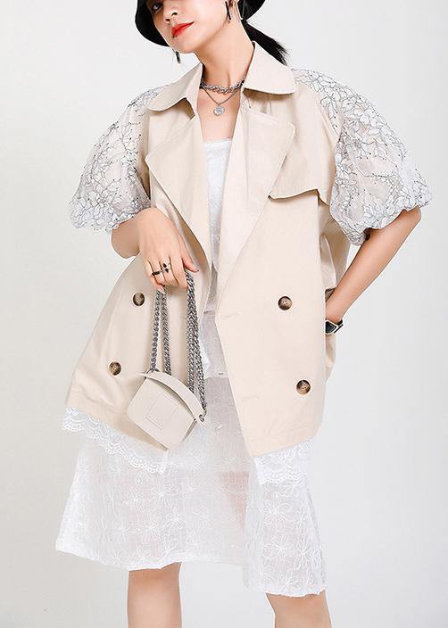 Chic Beige Peter Pan Collar Pockets Jacket Summer