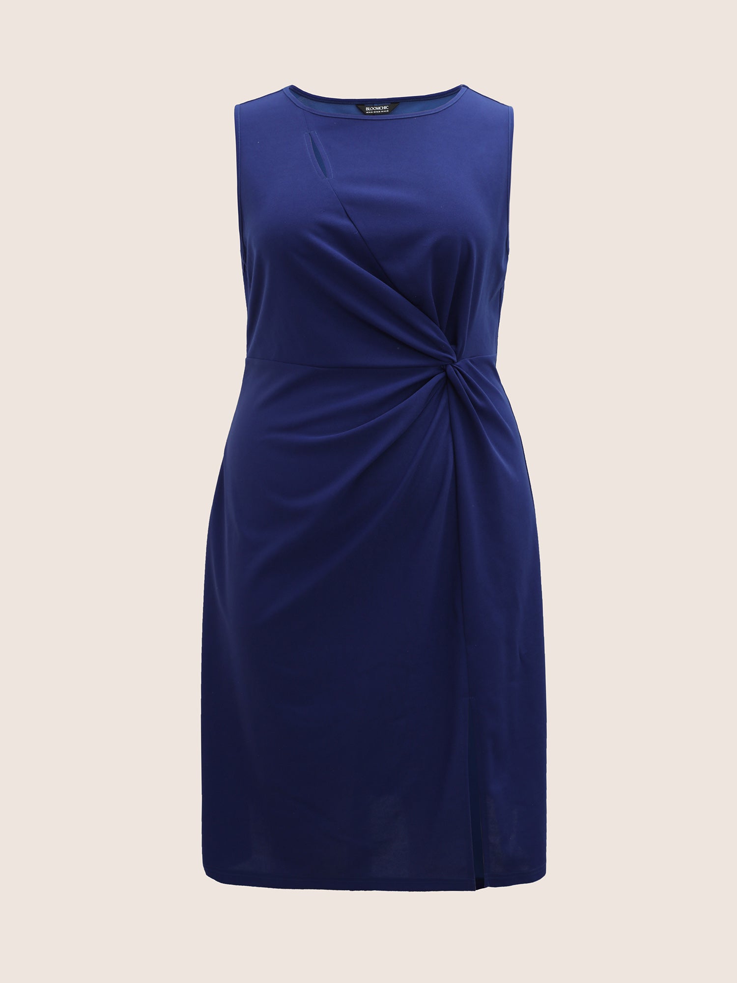 Plain Twist Front Slit Hem Dress