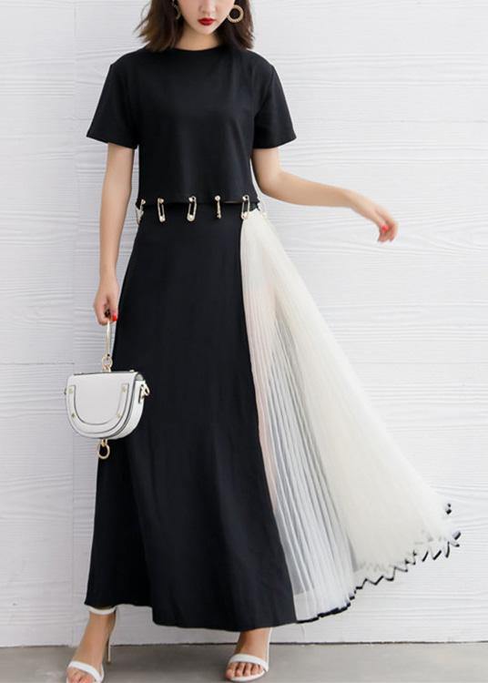 summer black chiffon casual maxi skirts women patchwork nets yarn beach skirts