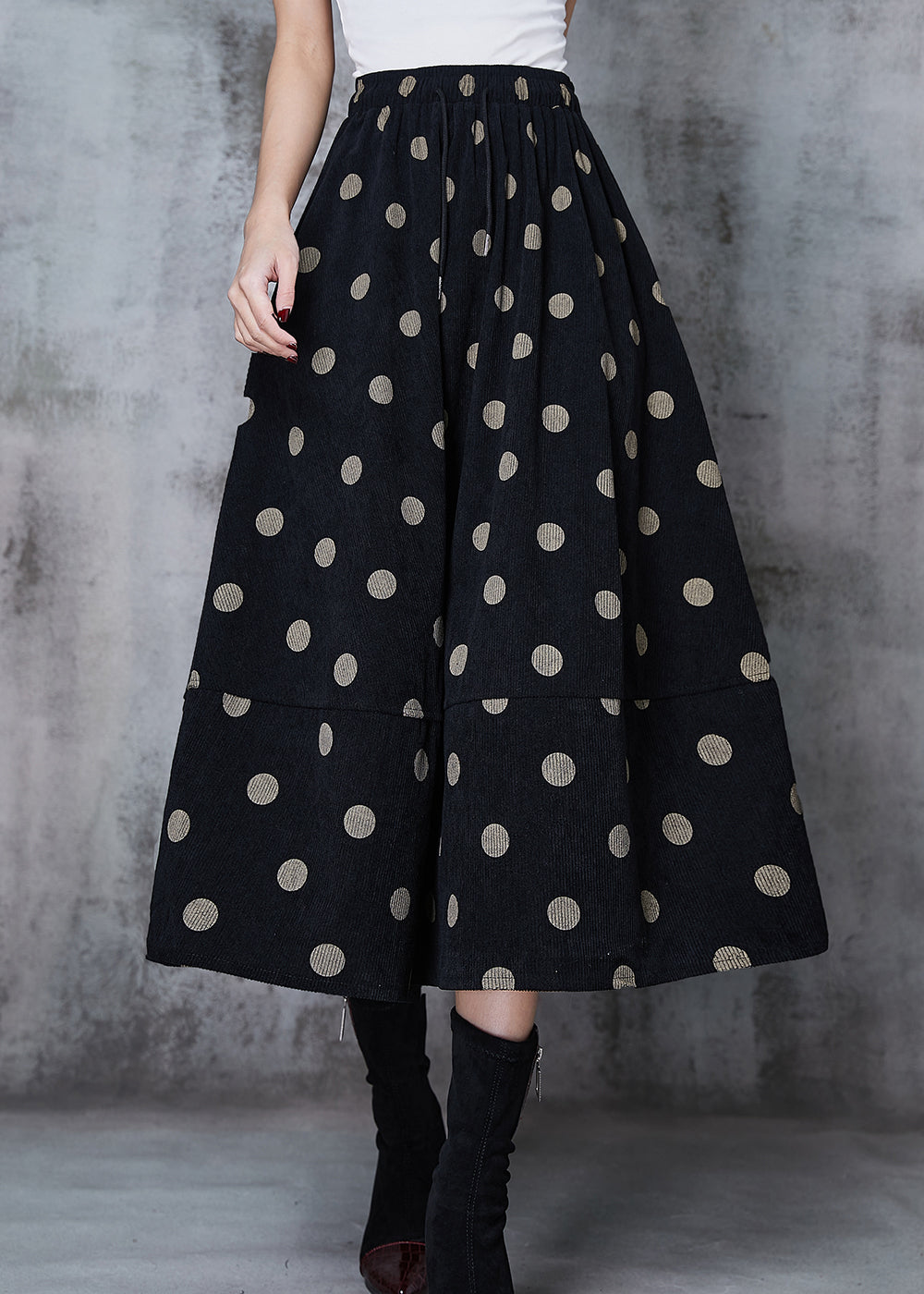 Black Dot Exra Large Hem Cotton Skirt Spring