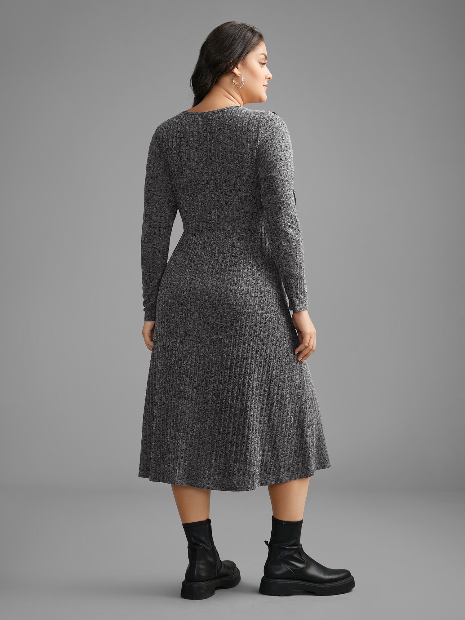 Crew Neck Ruffle Trim Knit Dress