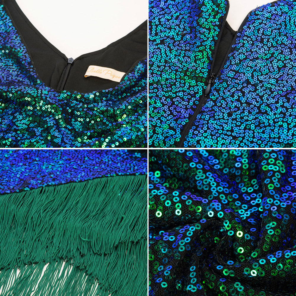 Vintage Sequined Sleeveless V-Neck Tassel Decorated Wrap Hem Party Dress