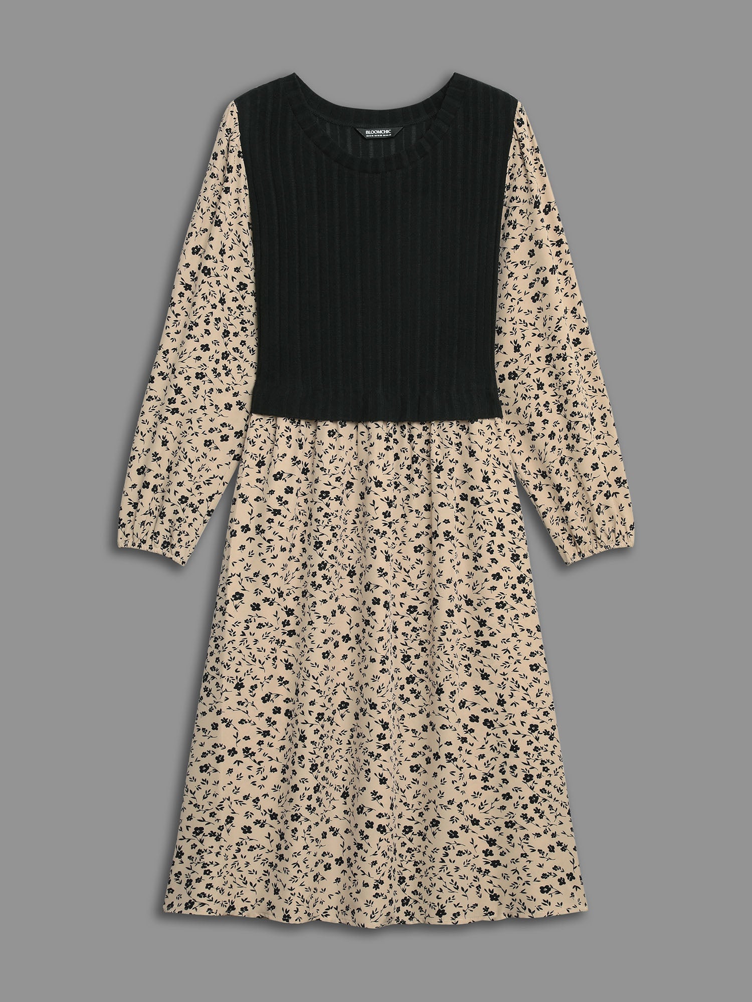 Ditsy Floral Texture Patchwork Midi Dress