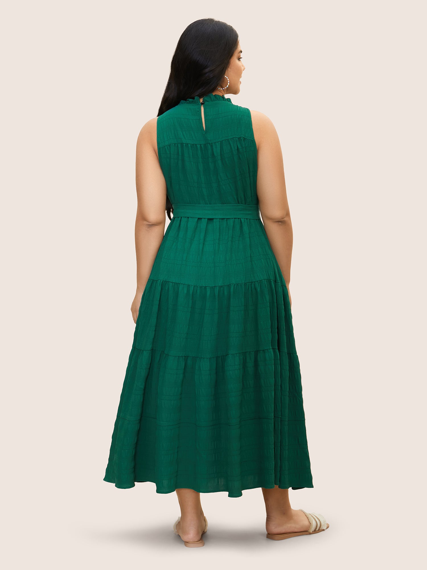 Plain Textured A-line Frill Trim Dress
