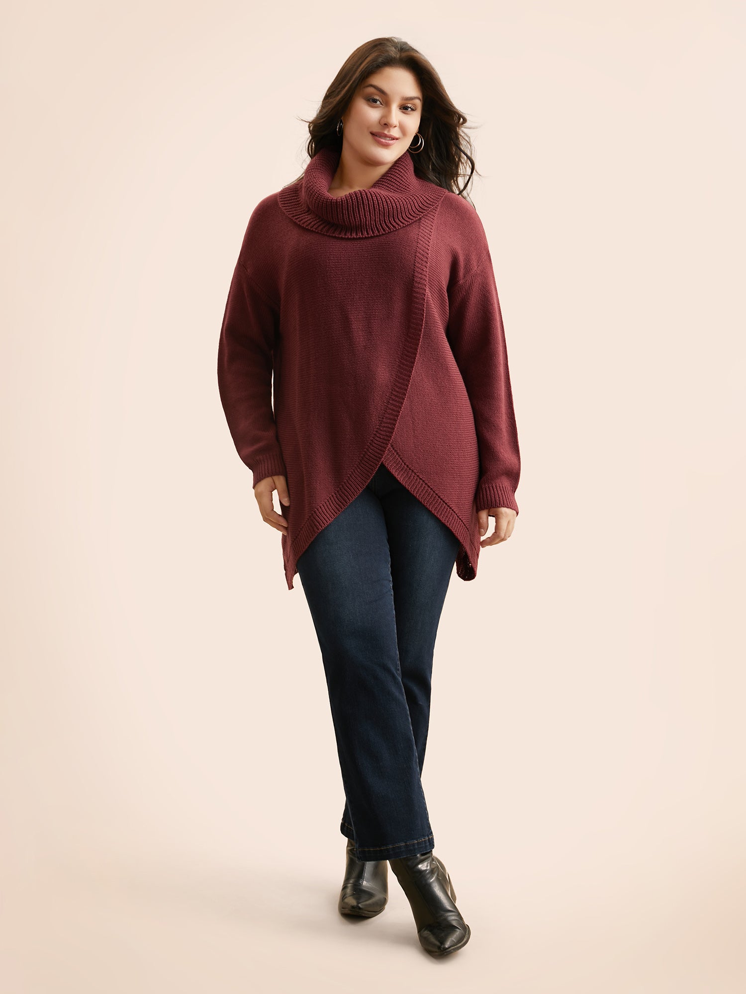 Texture Turtleneck Slit Front Pullover