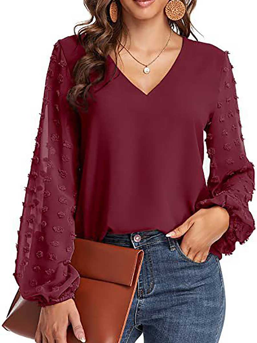 V-Neck Chiffon Long Sleeve Top