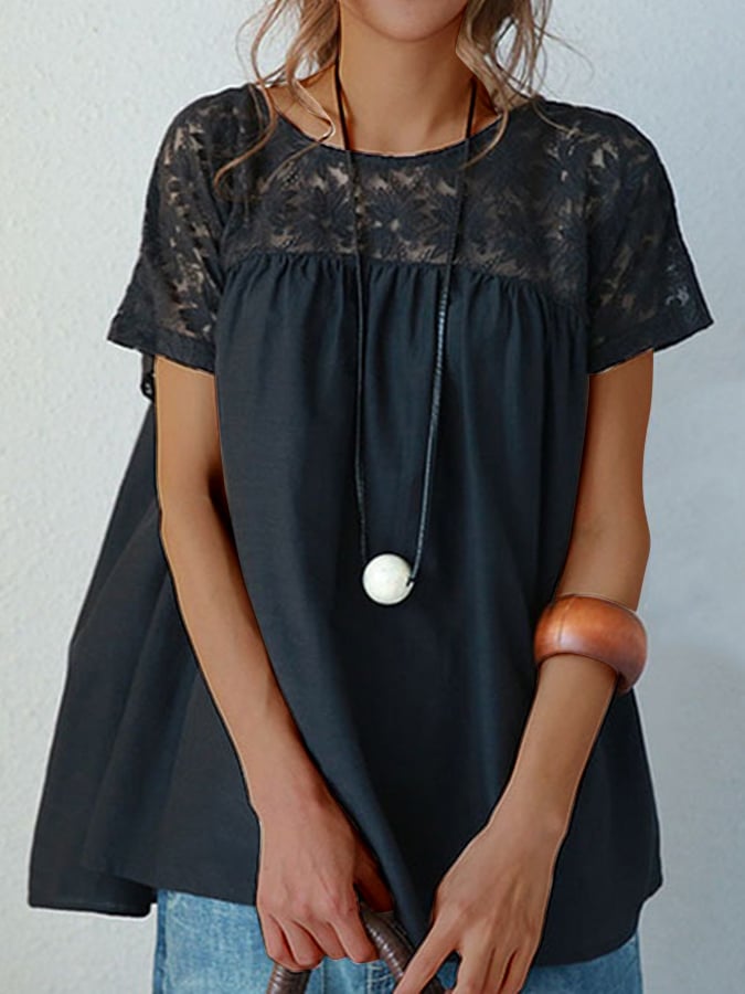 Casual Temperament All-Match Lace Stitching Loose Shirt