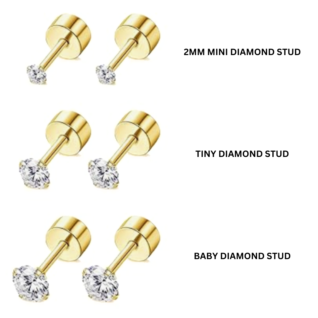 Tiny Diamond style studs - Gold