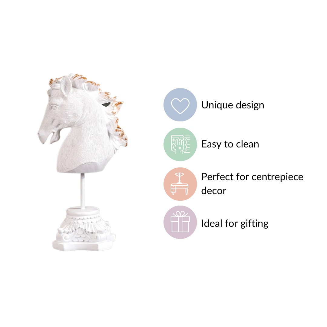 White Horse Decor Showpiece With Stand Small