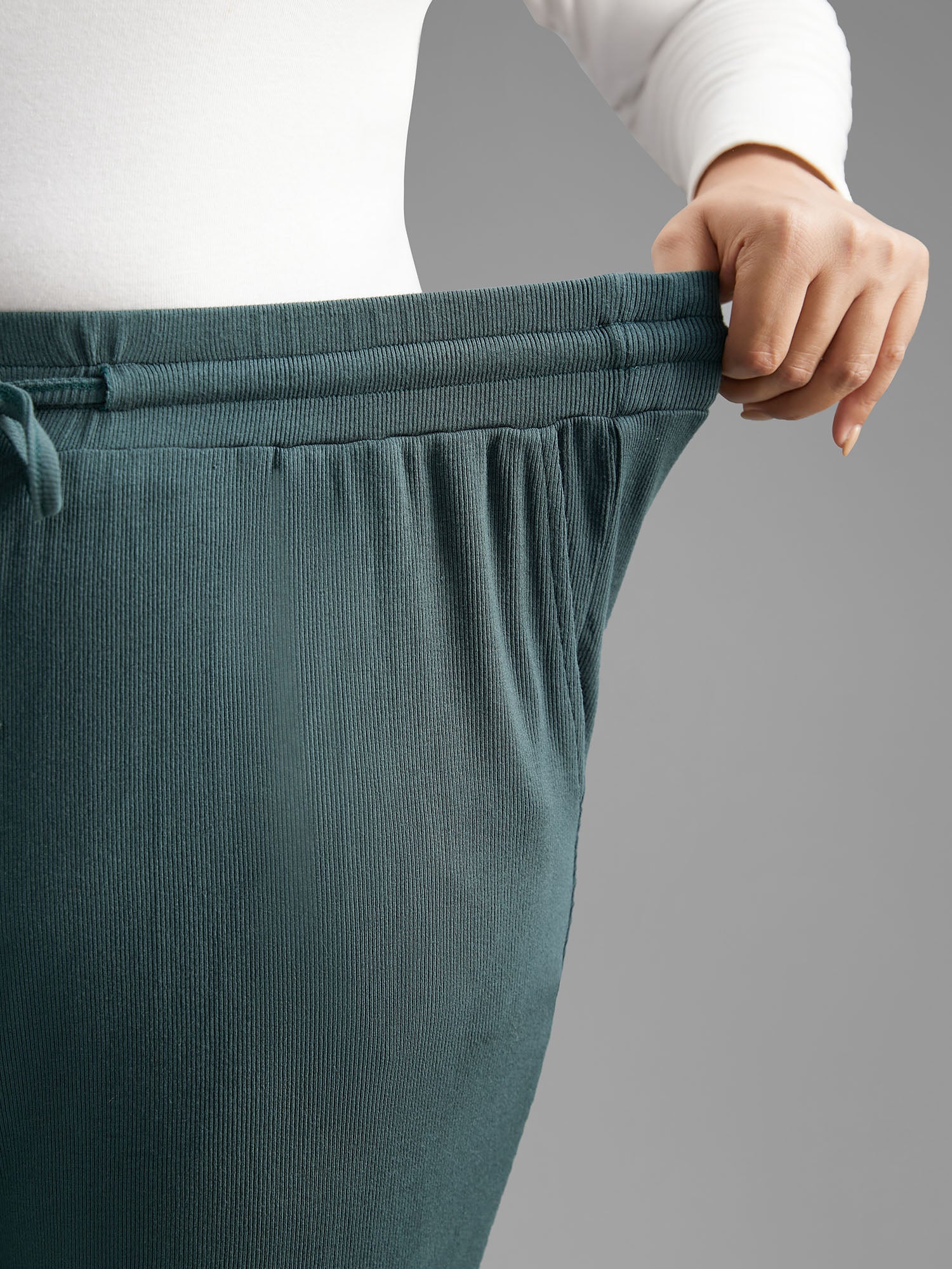 Solid Rib Knit Drawstring Lounge Bottoms