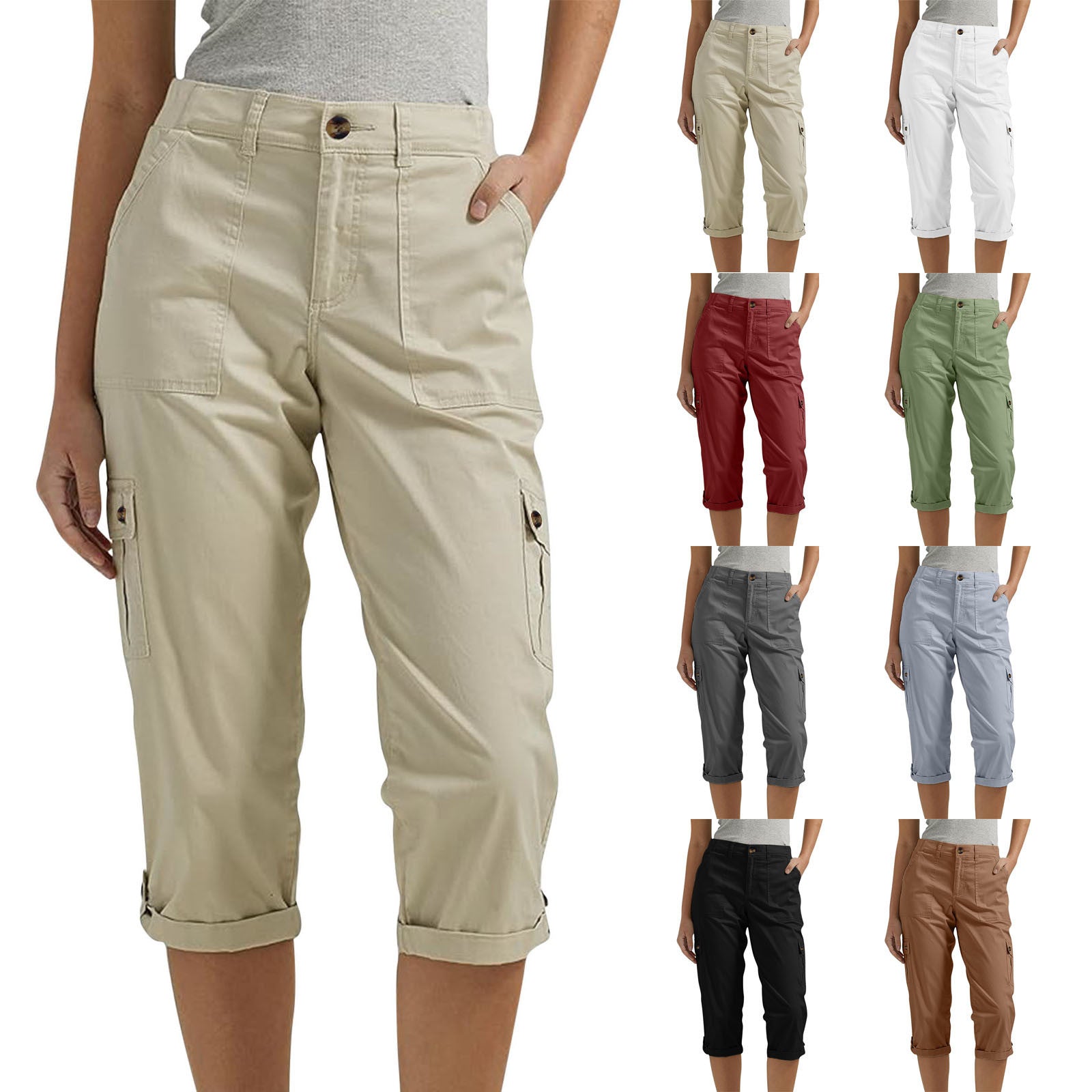 🍃Multi-Pocket Solid Color Casual Cargo Capri Pants