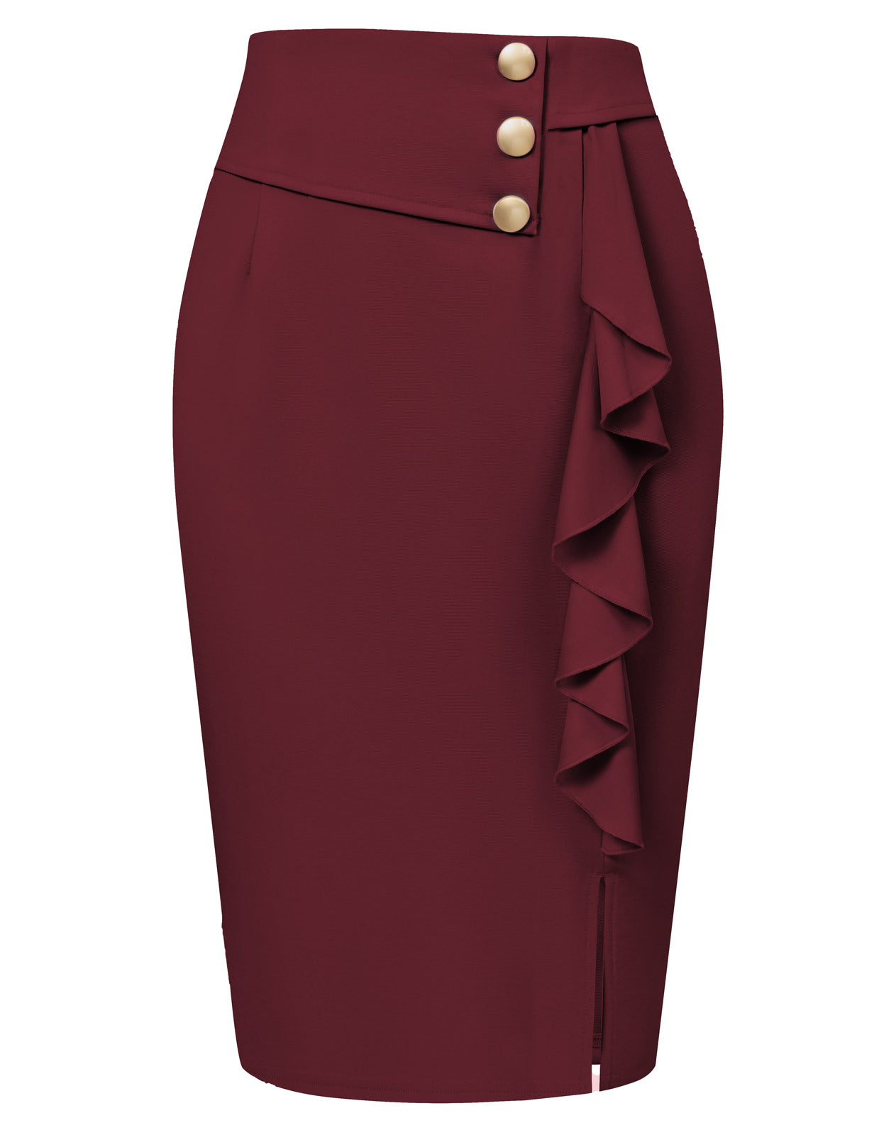 Front Slit Skirt High Waist Ruffle Decorated Bodycon Skirt