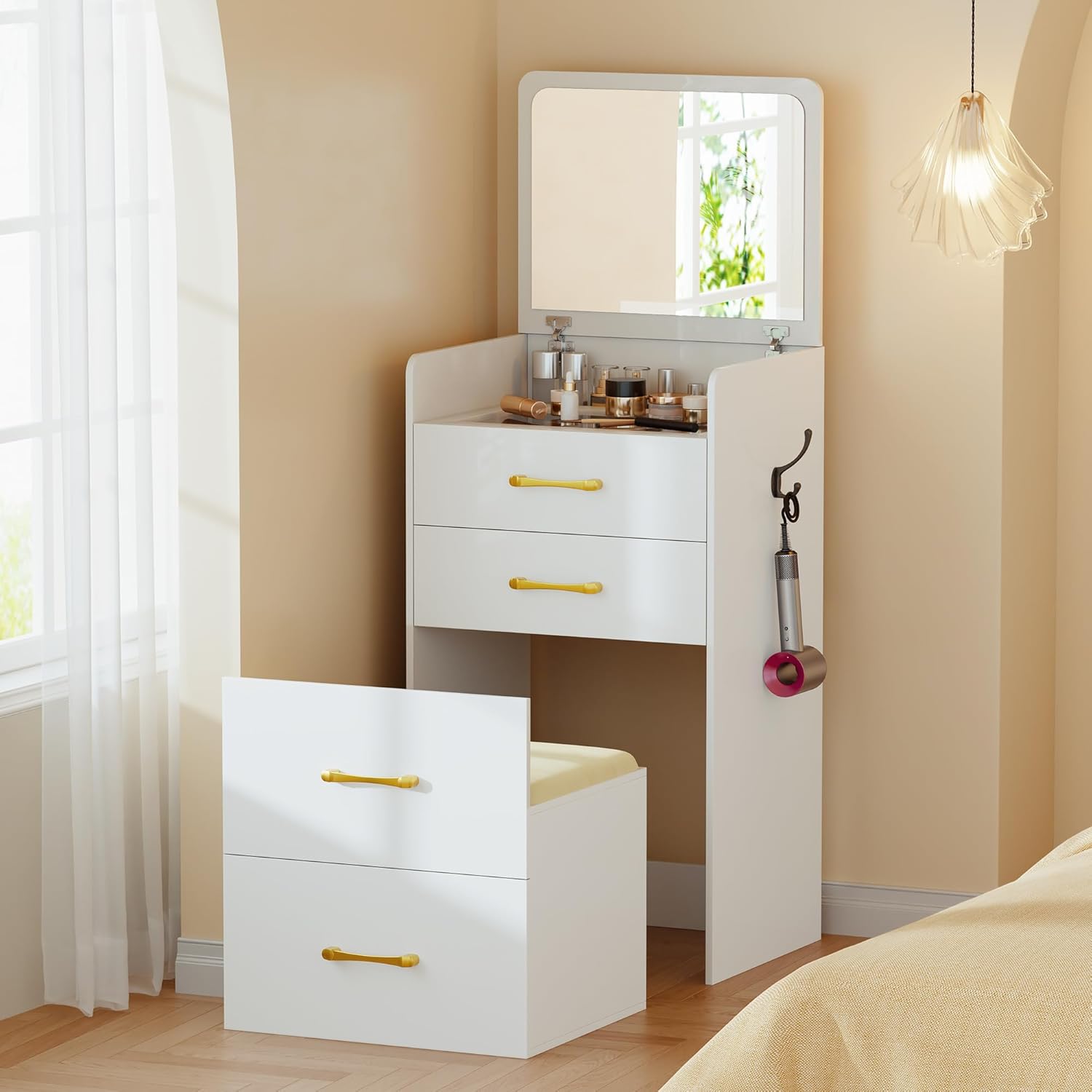 3 in 1 Vanity Desk with Flip Top Mirror for Bedroom