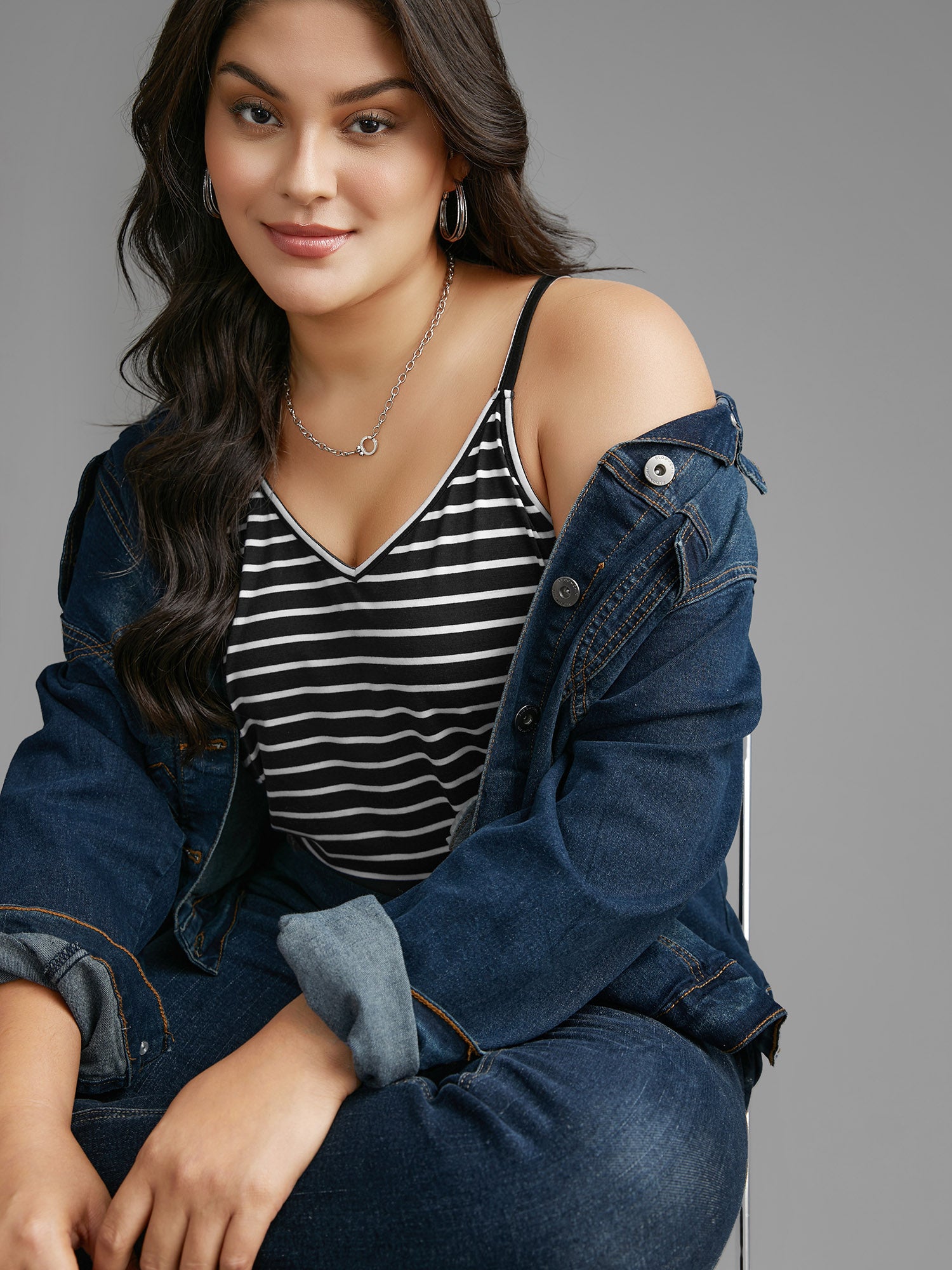 Striped Curved Hem Cami Top