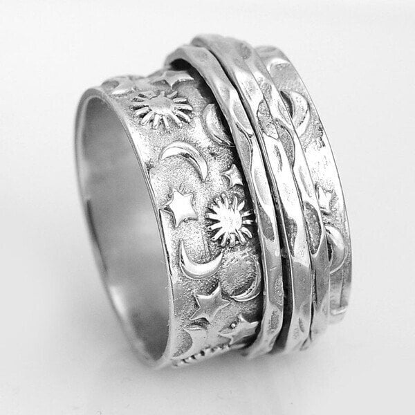 925 Sterling Silver🔥Silver Spinner Star Moon Sun Ring🌌