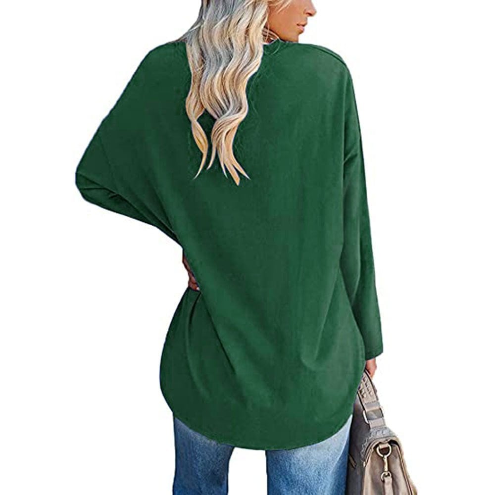Multicolor - Women's Loose Long Sleeve Fashion V-neck Top