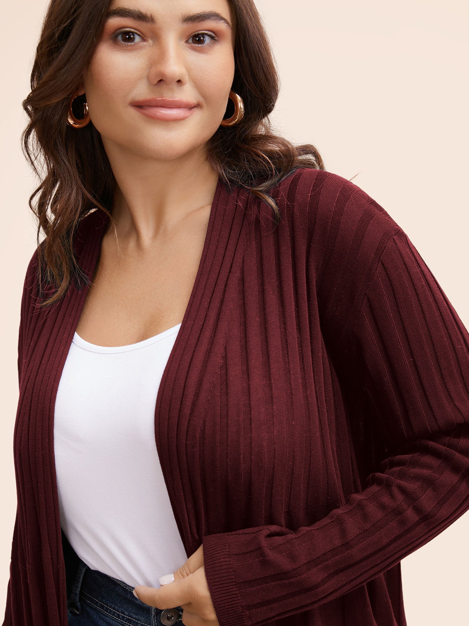 Plain Textured Kimono Collar Cardigan