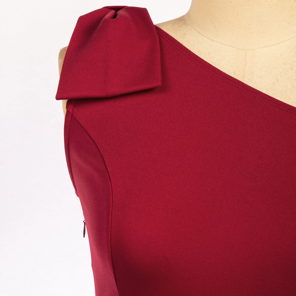 Women One Shoulder Dress Ruffle Decorated Front Slit Bodycon Dress