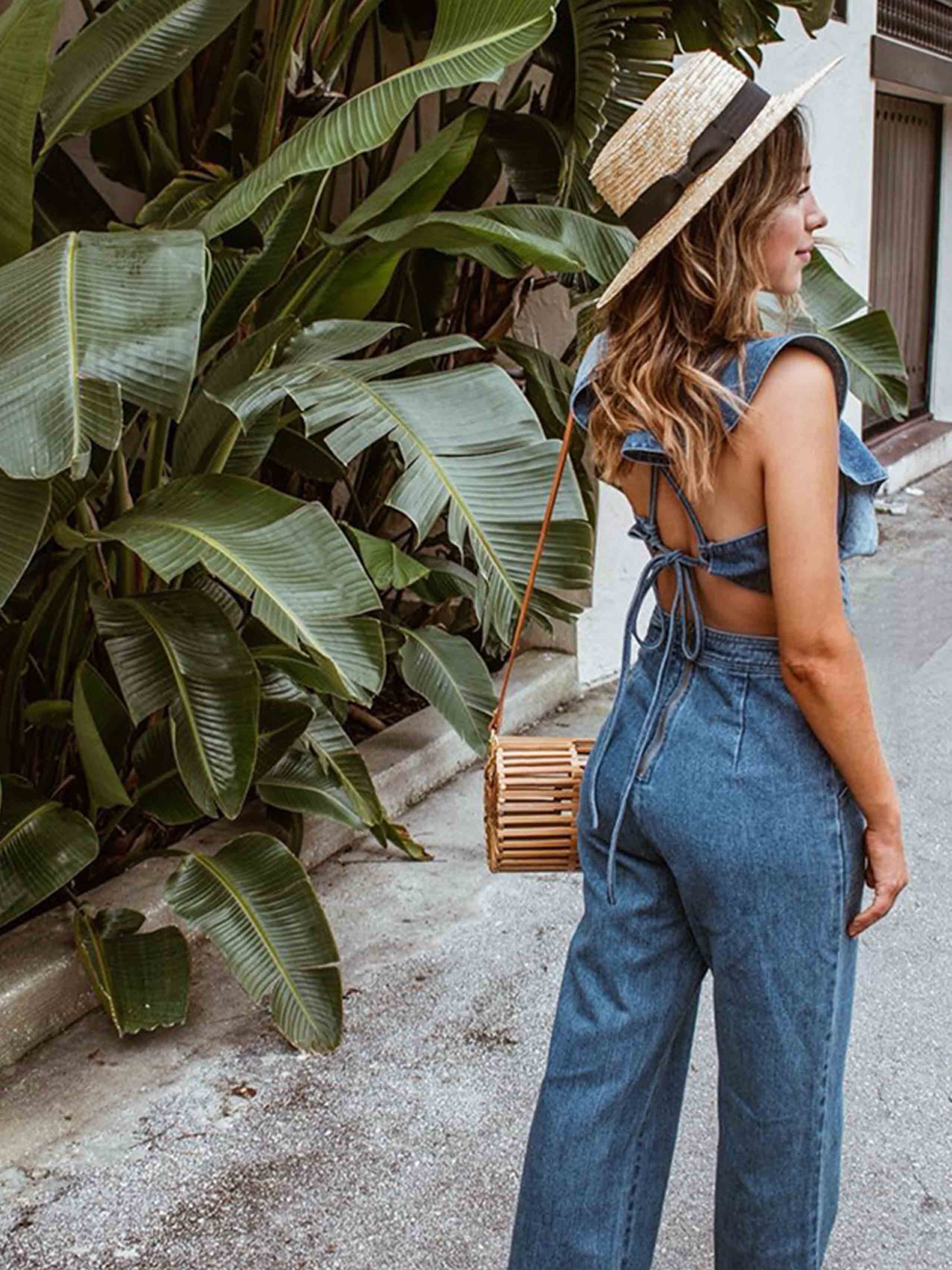 O Neck Flouncing Denim Jumpsuit