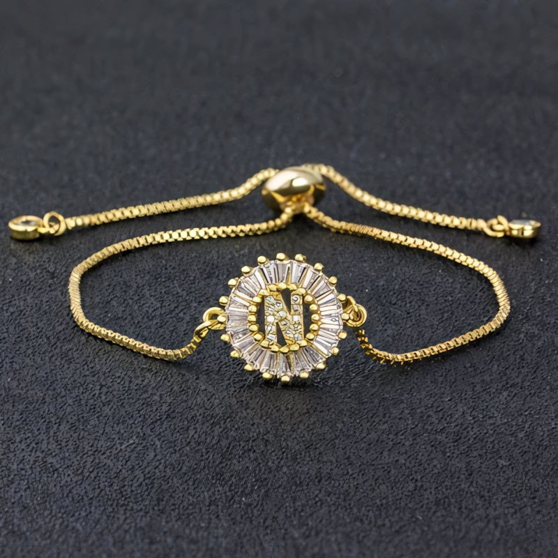 Adjustable Baguette Diamond Letter Initial Bracelets