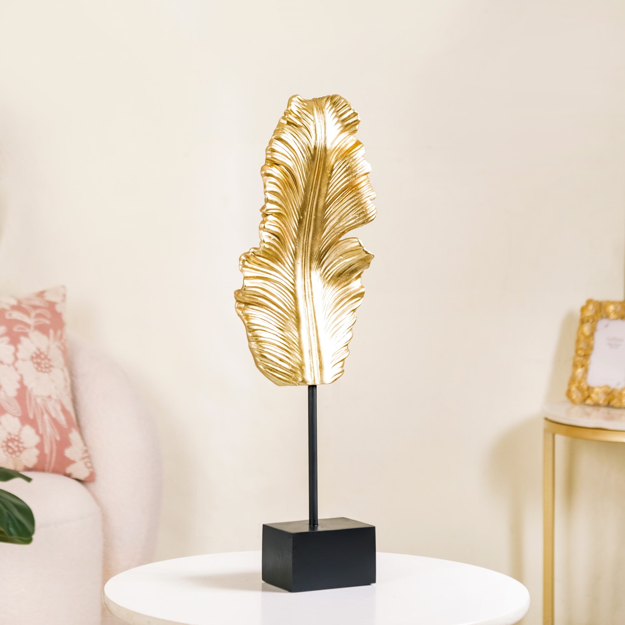 Gold Leaf Feather Resin Showpiece