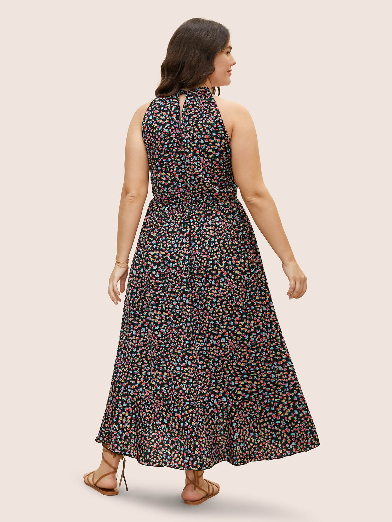 Allover Print Halter Neck Wrap Hem Dress
