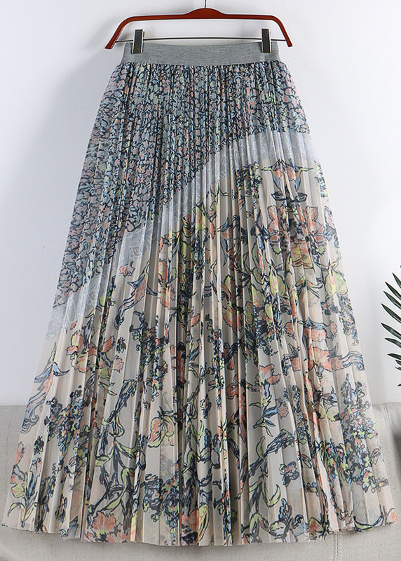 Light Purple Print Elastic Waist Tulle Skirts Spring