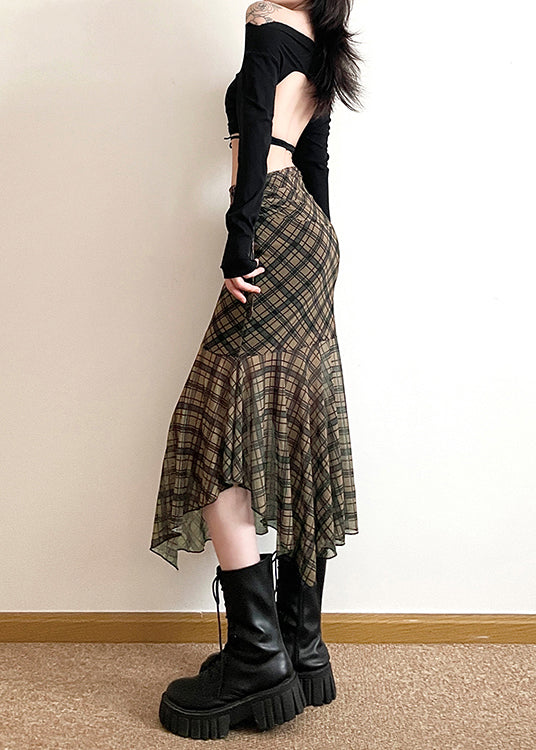 Stylish Asymmetrical Plaid Patchwork Chiffon Skirts Summer