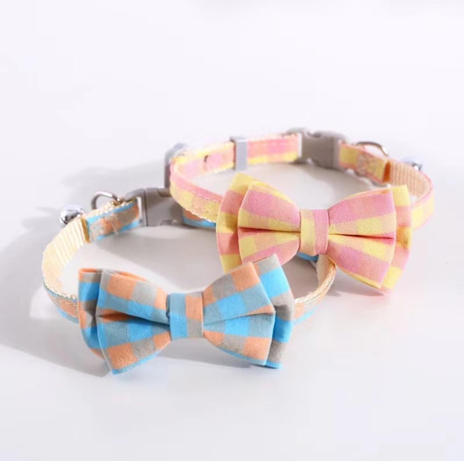 Colourful Plaid Bow Style Adjustable Pet Collar