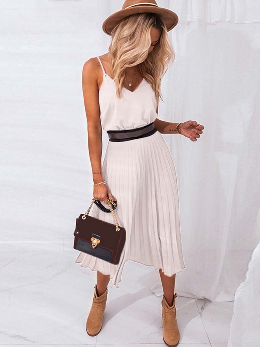 Sexy V-Neck Pleated Dress