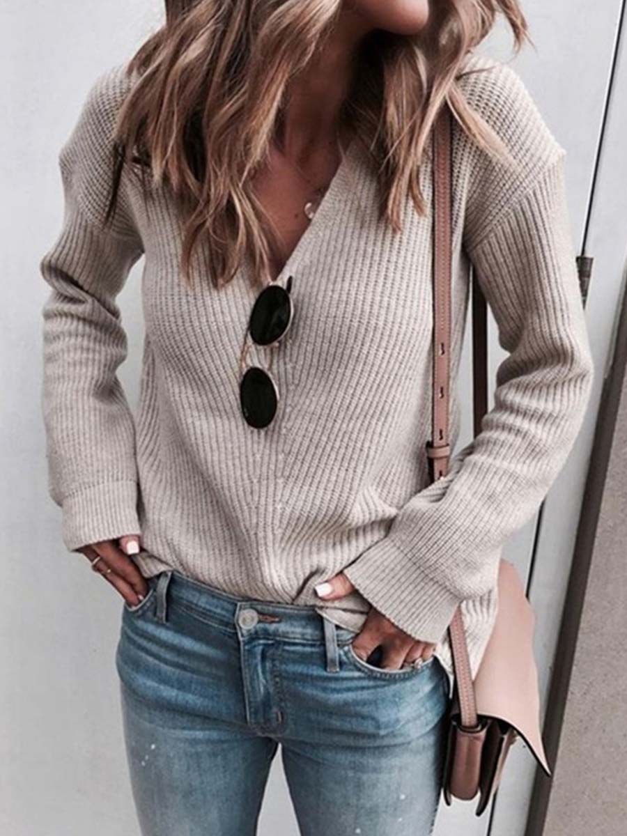 l Fashion V-Neck Knit Top 6 Colors