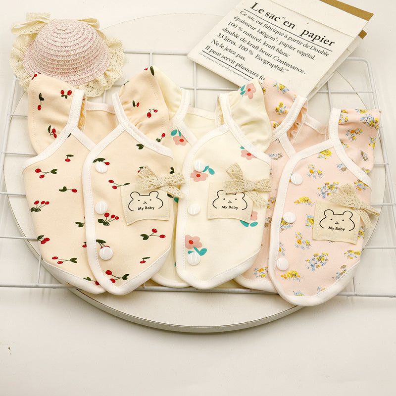 Floral Cherry Ruffled Sleeves Dog Cat Vest