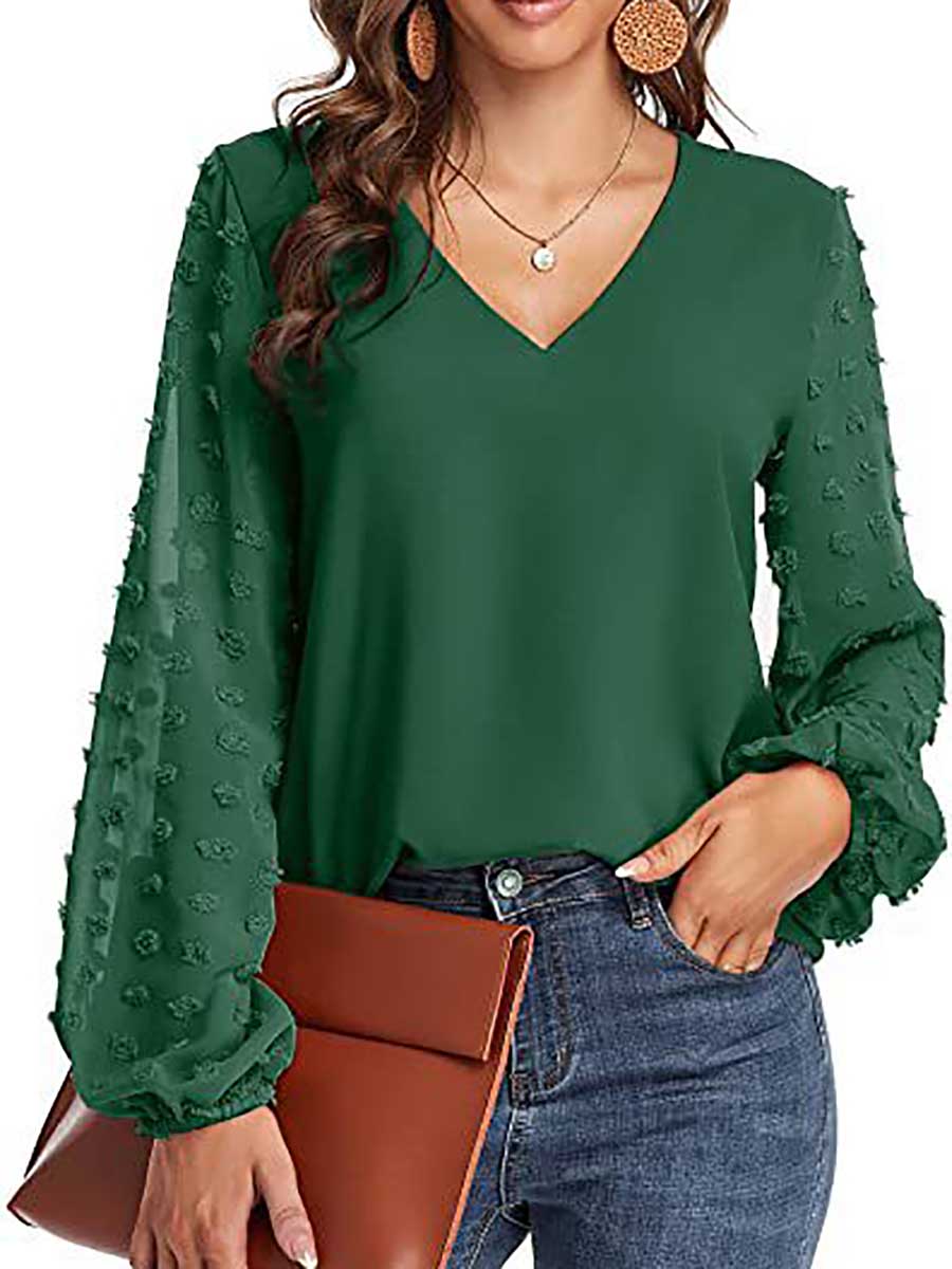 V-Neck Chiffon Long Sleeve Top